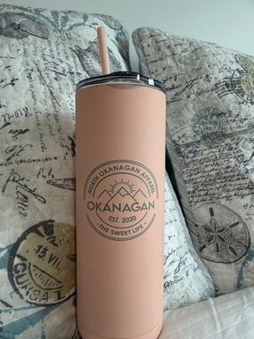 Peach Stainless Tumbler with Straw -